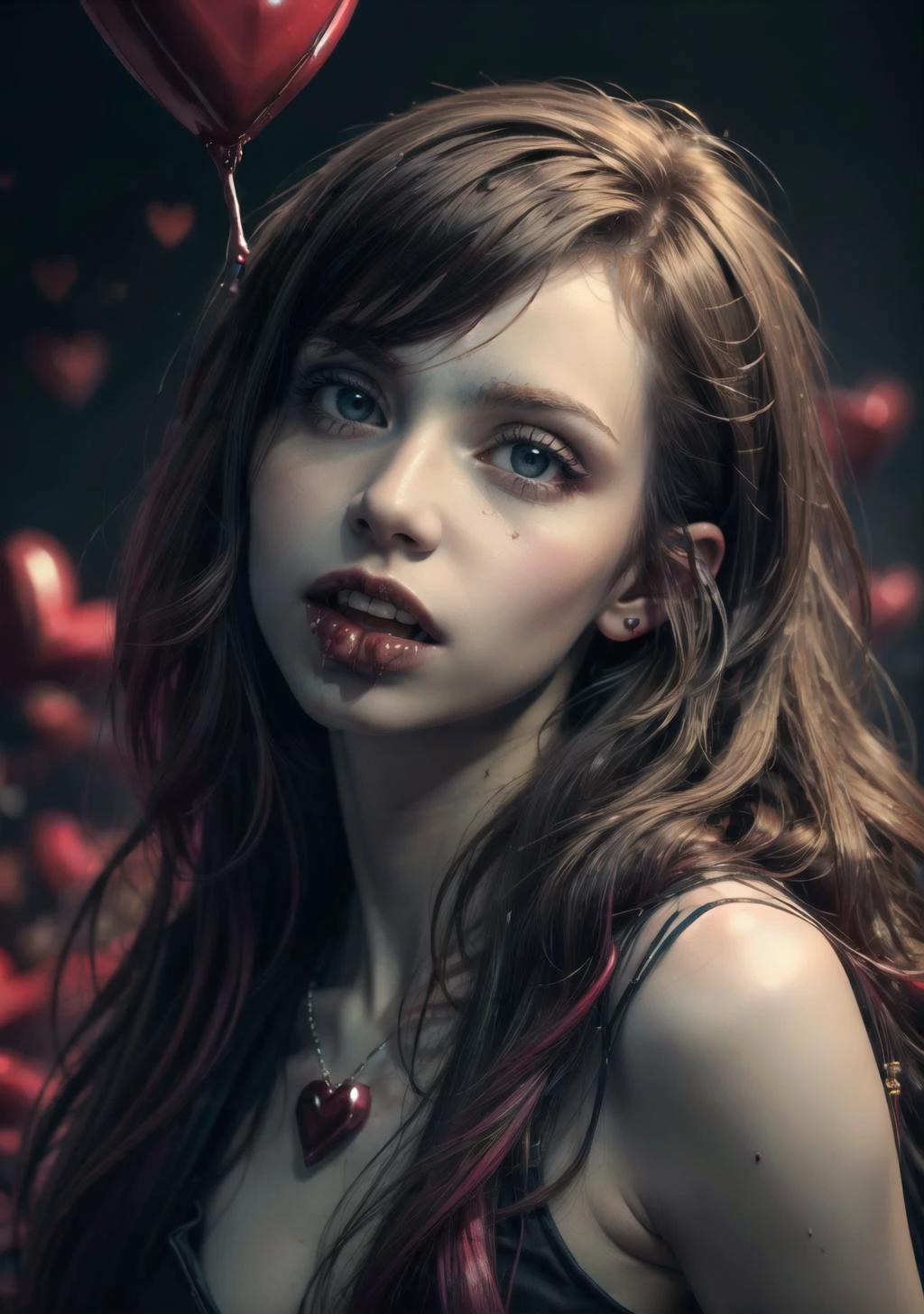 (masterpiece, best quality:2.0), (realistic, ultra realistic:1.5), (dark gloomy theme:1.1),
(girl:1.2), (abstract:1.5), (vampire:1.4),
(st. valentine's day theme:1.4), (bloody valentine's:1.2), roses in hair, red pallete, heaarts, high contrast, dripping blood,
<lora:weight_slider_v2:-1> <lora:more_details:0.3>
<lora:HorrorBundlev4:0.6>