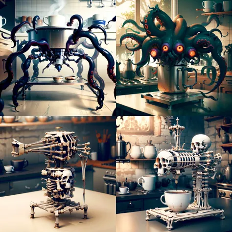 <lyco:HorrorBundleAIV4:0.9> ArachnoPhobiaAI ,TentacleHorrorAI coffee machine