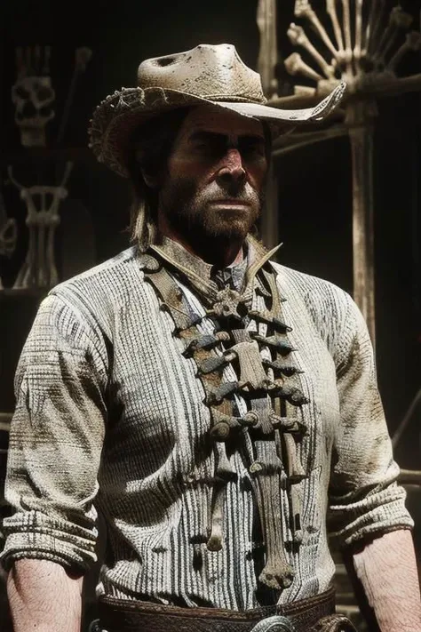 1 adult man,
RDR2Arthur,
upper body shot,
boneyardai,
detailed garments, solo focus, high quality skin texture, aesthetic composition, 8k,