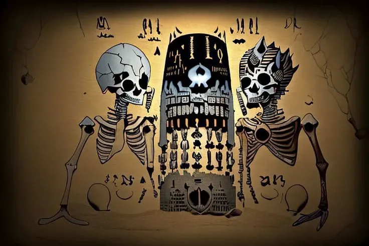 hieroglyph, boneyardai, time-ravaged bones litter an empty and sandswept city, robbed of life by infernal powers beyond human cognition
