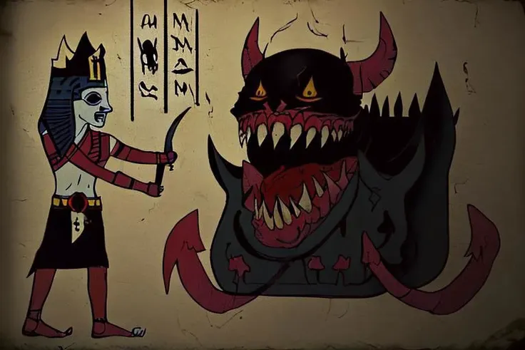 hieroglyph, demonmawAI, the armies of damnation carry innocent souls into the mouth of hell