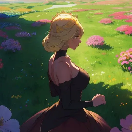 upper body,<lora:HillingQueen:0.7>,(hillingqueen:1.1),woman,Narrow nose,long nose,
flower lanscape,colored lite dress,flower field,vivid color,,((BEST QUALITY)), ((MASTERPIECE)), ((HIGH RES)), ((CINEMATIC LIGHTING)), ((DETAILED)), (realistic shadows)