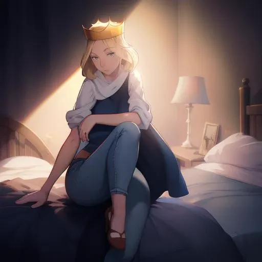 illustration, cartoon, soothing tones, calm colors, <lora:HillingQueen:0.8>,(hillingqueen:1.3),woman,Narrow nose,long nouse,jeans,babydoll,,((BEST QUALITY)), ((MASTERPIECE)), ((HIGH RES)), ((CINEMATIC LIGHTING)), ((DETAILED)), (realistic shadows)