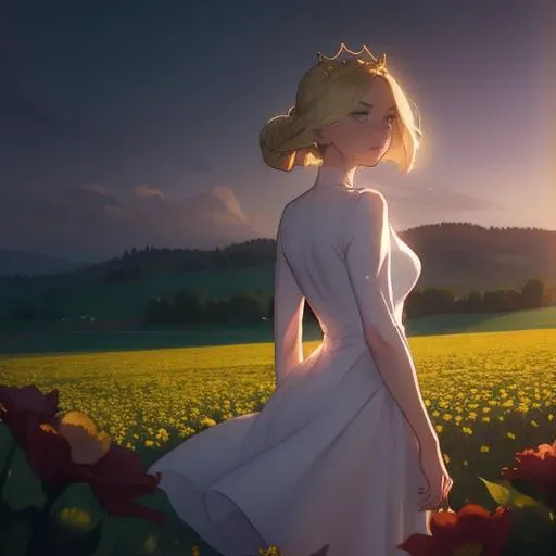 upper body,<lora:HillingQueen:0.7>,(hillingqueen:1.1),woman,Narrow nose,long nose,
flower lanscape,colored lite dress,flower field,,((BEST QUALITY)), ((MASTERPIECE)), ((HIGH RES)), ((CINEMATIC LIGHTING)), ((DETAILED)), (realistic shadows)