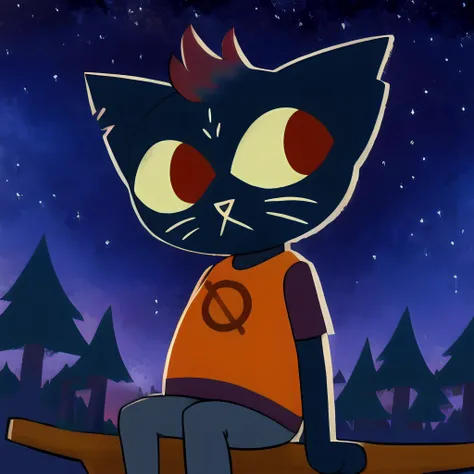 ((masterpiece)), ((best quality)), (8k), (highly detailed), (extreme detail), ultradetailed, intricate, hi res, realistic, (beautiful), (Mae Borowski), looks at the sky, sitting on a tree, forest, night, detailed background, nitw, (Night in the Woods), ((detailed fur)), by teckworks, by sophiathedragon, <lora:Mae Borowski:0.8>, cat, shirt, red, cartoon, eyes, dark blue skin, blue body, dark grey jeans and boots