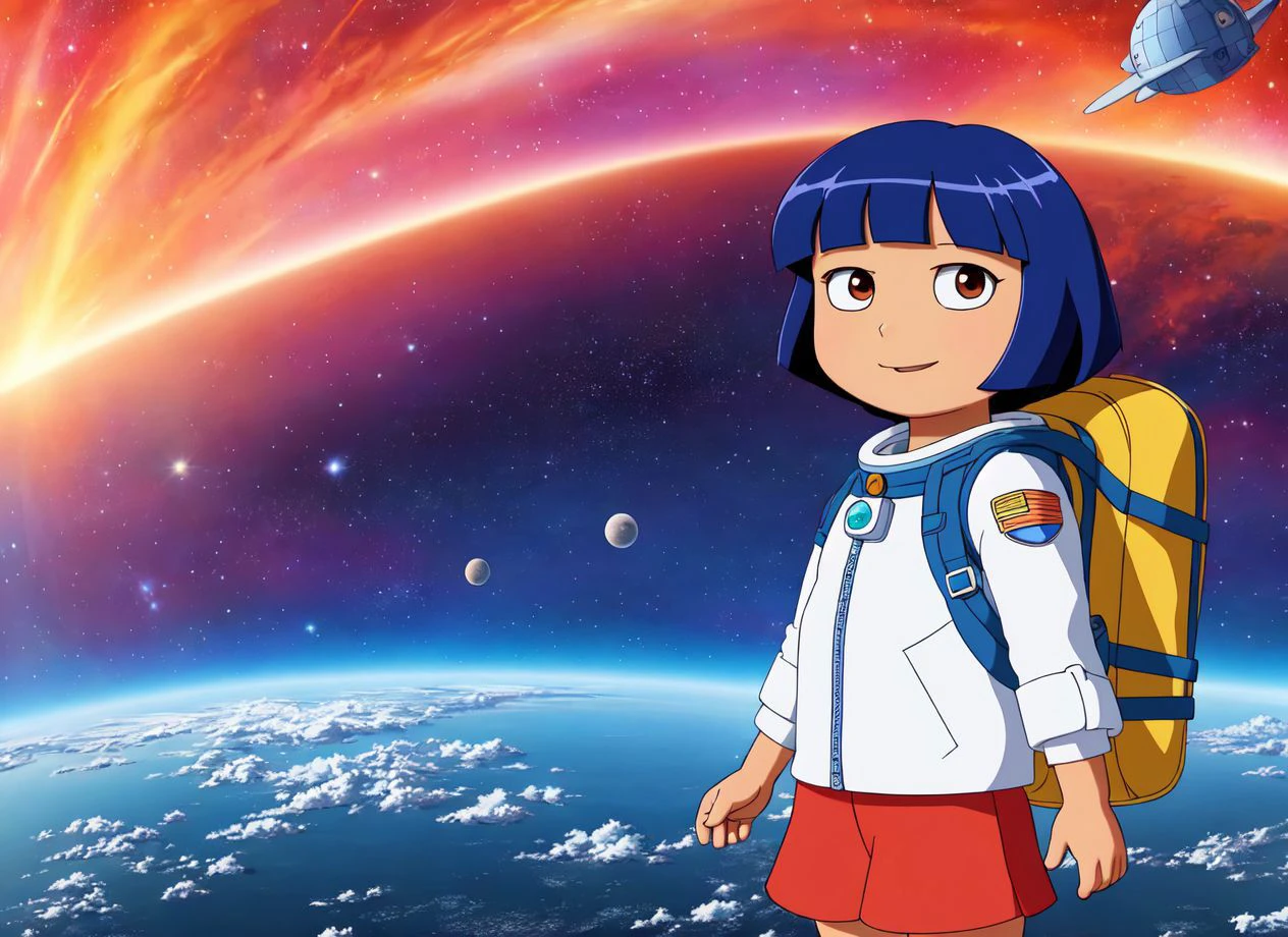 Dora the anime space explorer, Very detailed, clean, high quality, sharp image, Eric Wallis