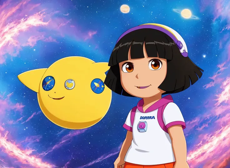 Dora the anime space explorer, Very detailed, clean, high quality, sharp image, Eric Wallis