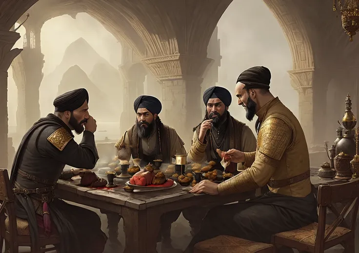 analog style, DSLR Photo wide-angle photorealist gorgeous ((wideangle)) digital painting of the unpleasant merchant men sitting at a table in a somber Dylath-Leen tavern, feasting on smoking hot (((((large humps of (roasted human meat:1.3) dripping blood))))) and fine crystal glassware filled with blood, fine ((gold)) cutlery, masterpiece, (insanely detailed), best quality, extremely detailed, UHD 8k, octane render, ray tracing, award winning photography, Photorealistic, stunning environment, trending on artstation, trending on CGsociety, Intricate environment, High Detail, dramatic, subdued colors, darkness, dramatic lighting, art by greg rutkowski and by moebius and by antoine mucha, analog style, (medieval:1.3), (grit:1.3), (decay:1.3),(dirt:1.3), (darkness:1.3) (neglect:1.2) RFKTR_sinetempore