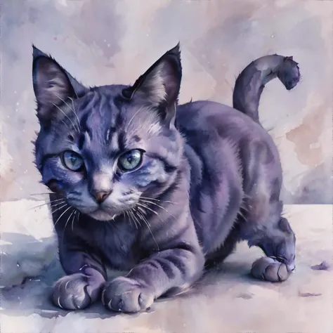 <lora:niji-watercolor:1.0>, purple cat, <clip:skip:2>, masterpiece, 8k, high resolution, shallow depth of field, sharp focus