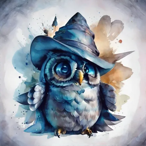 <lora:niji-watercolor:1.0>, owl wearing wizard hat, <clip:skip:2>, masterpiece, 8k, high resolution, shallow depth of field, sharp focus