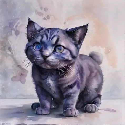 <lora:niji-watercolor:1.0>, purple cat, <clip:skip:2>, masterpiece, 8k, high resolution, shallow depth of field, sharp focus