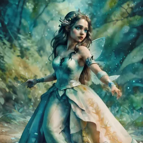 <lora:niji-watercolor:1.0>, fairy queen, <clip:skip:2>, masterpiece, 8k, high resolution, shallow depth of field, sharp focus