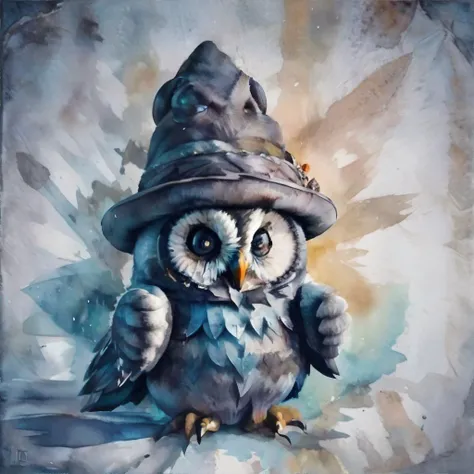 <lora:niji-watercolor:1.0>, owl wearing wizard hat, <clip:skip:2>, masterpiece, 8k, high resolution, shallow depth of field, sharp focus