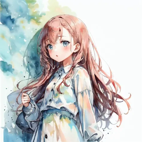 <lora:niji-watercolor02:1>1 pink girl