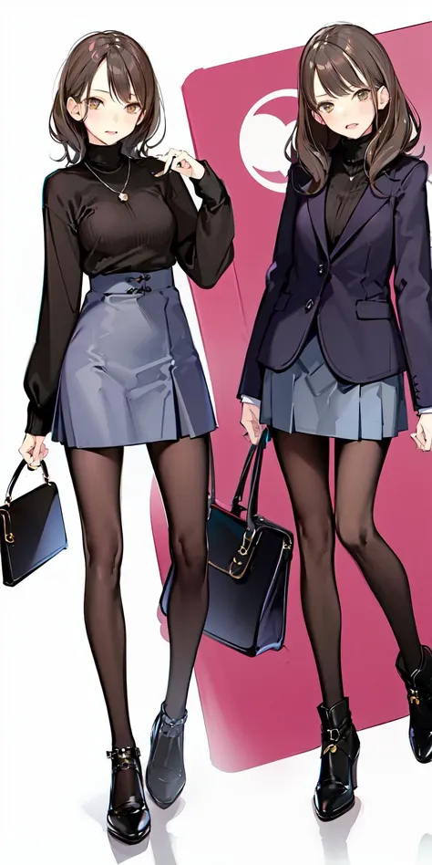 (Masterpiece:1.2, high quality),Slender girl,lower body, 
1girl, solo, pantyhose, skirt, brown hair, high heels, jewelry, white background, simple background, necklace, bag, full body, black pantyhose, long hair, brown eyes, holding clothes, black footwear, handbag, breasts, holding, standing, sweater, high-waist skirt, boots, grey skirt, high heel boots, black sweater, turtleneck, plaid, bangs, blush, long sleeves, closed mouth, shirt
 <lora:20230528161909-000015:0.8>