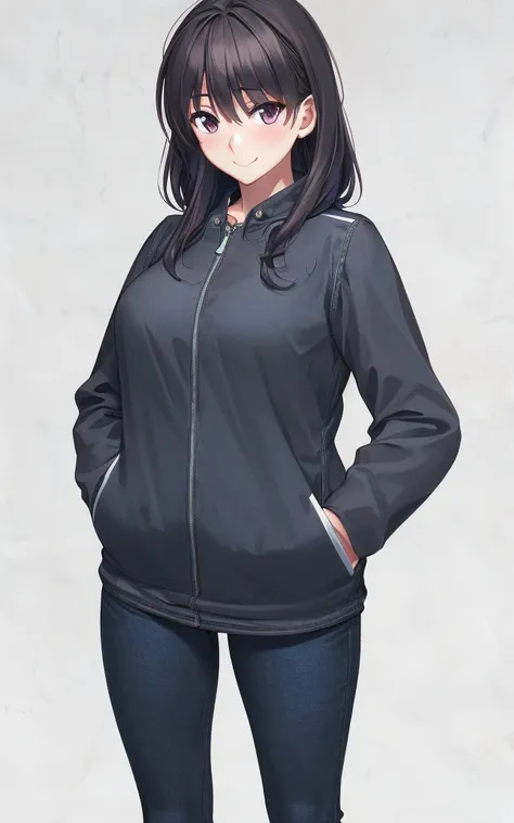 solo, 1girl, smile, hands in pockets, best quality, perfect anatomy, highres, absurdres, extremely detailed CG unity 8k wallpaper