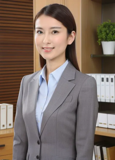 masterpiece,best quality,higher, <lora:JapaneseOfficeLady:1>, 1girl, solo, jacketoffice lady, suit, shirt, realistic, looking at viewer,(upper body:1.3),face focus,beautiful face