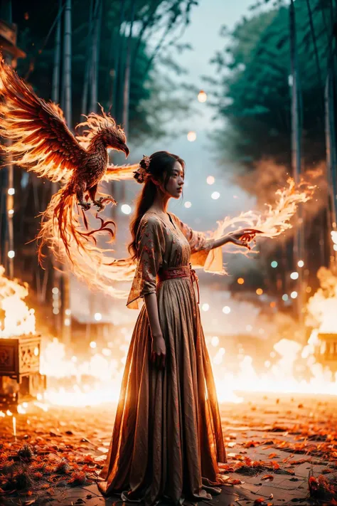 1girl wearing a long dress rides on a tiger's back,in the background is a flying fire phoenix,Phoenix of Sora,bamboo forest,hanfu,full body,<lora:PhoenixSora:0.8>,
very long hair,sword,wide_shot,<lora:add_detail:0.6>,<lora:wuxia:0.7>,<lora:绪å¿-彿½®ç»é£ guochao:0.7>,
mythology, fantasy, drama, dreams, detail,