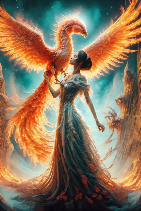 A girl wearing a long dress danced and performed a prayer ritual in front of the Ice God's palace,a giant ice phoenix lurked in the sky,(Phoenix of Sora:1.2),<lora:PhoenixSora:0.8>,
very long hair,sword,wide_shot,<lora:add_detail:0.6>,a rocky cliff,
mythology,fantasy,drama,dreams,detail,(flower:1.2),(ice:1.2),<lora:GPTS4 dreamwave full_478773:0.6>,<lora:GoodHands-beta2:0.9>,<lora:irene_v70:0.6>,style-sylvamagic,<lora:LiquidClothesV1fixed:0.8>,