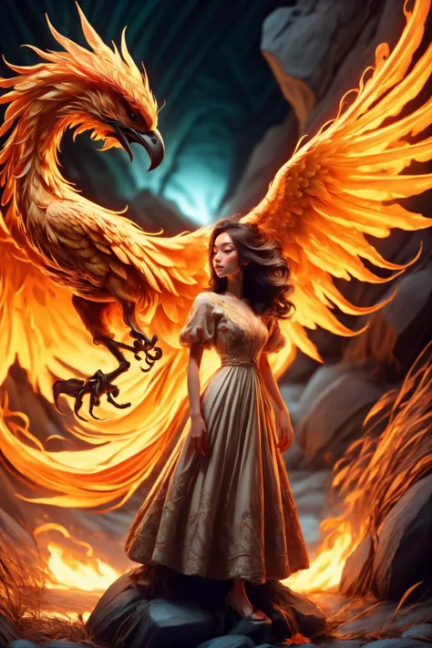 A girl wearing a long dress danced and performed a prayer ritual in front of a giant stone gate,a giant fire phoenix lurked in the sky,(Phoenix of Sora:1.2) ,<lora:PhoenixSora:0.7>,
very long hair,sword,wide_shot,<lora:add_detail:0.6>,a rocky cliff,
mythology,fantasy,drama,dreams,detail,(flower) ,<lora:GPTS4 dreamwave full_478773:0.3>,<lora:GoodHands-beta2:0.9>,<lora:cn_girl-000002:0.6>,