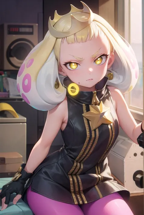 pearl, <lyco:pearl-lyco-nochekaiser:1>,
pearl, tentacle hair, chromatic aberration, long hair, mole, mole under mouth, multicolored hair, pointy ears, (symbol-shaped pupils:1.5), two-tone hair, white hair, (yellow eyes:1.5),
BREAK bare arms, bare shoulders, boots, crown, dress, fingerless gloves, gloves, pantyhose, pink pantyhose, sleeveless, sleeveless dress, zipper,
BREAK cowboy shot, looking at viewer,
BREAK indoors,
BREAK <lyco:GoodHands-beta2:1>, (masterpiece:1.2), best quality, high resolution, unity 8k wallpaper, (illustration:0.8), (beautiful detailed eyes:1.6), extremely detailed face, perfect lighting, extremely detailed CG, (perfect hands, perfect anatomy),