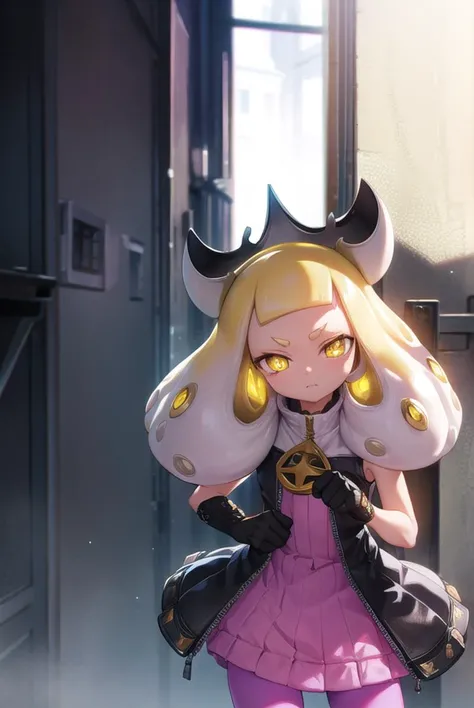 pearl, <lyco:pearl-lyco-nochekaiser:1>,
pearl, tentacle hair, chromatic aberration, long hair, mole, mole under mouth, multicolored hair, pointy ears, (symbol-shaped pupils:1.5), two-tone hair, white hair, (yellow eyes:1.5),
BREAK bare arms, bare shoulders, boots, crown, dress, fingerless gloves, gloves, pantyhose, pink pantyhose, sleeveless, sleeveless dress, zipper,
BREAK cowboy shot, looking at viewer,
BREAK indoors,
BREAK <lyco:GoodHands-beta2:1>, (masterpiece:1.2), best quality, high resolution, unity 8k wallpaper, (illustration:0.8), (beautiful detailed eyes:1.6), extremely detailed face, perfect lighting, extremely detailed CG, (perfect hands, perfect anatomy),