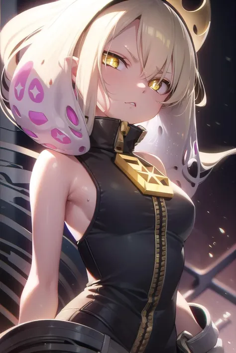 pearl, <lyco:pearl-lyco-nochekaiser:1>,
pearl, tentacle hair, chromatic aberration, long hair, mole, mole under mouth, multicolored hair, pointy ears, (symbol-shaped pupils:1.5), two-tone hair, white hair, (yellow eyes:1.5),
BREAK bare arms, bare shoulders, boots, crown, dress, fingerless gloves, gloves, pantyhose, pink pantyhose, sleeveless, sleeveless dress, zipper,
BREAK cowboy shot, looking at viewer,
BREAK indoors,
BREAK <lyco:GoodHands-beta2:1>, (masterpiece:1.2), best quality, high resolution, unity 8k wallpaper, (illustration:0.8), (beautiful detailed eyes:1.6), extremely detailed face, perfect lighting, extremely detailed CG, (perfect hands, perfect anatomy),