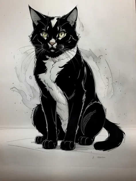 comicbookpencils, drawing of a cat, black and white, art by jim lee, art by David Aja