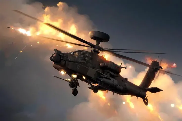 analog gloomy aerial photo of an (Apache helicopter, <lora:ap4ch3:1>), ((nighttime)), (flying over Vietnam jungle (on fire) at night), (explosions on the ground), barricades, (tracer gunfire), High Detail, Sharp focus, (photorealism), realistic, best quality, 8k, award winning, dramatic lighting, epic, cinematic, masterpiece, rim light, (action movie), war,  depth of field, dutch angle,