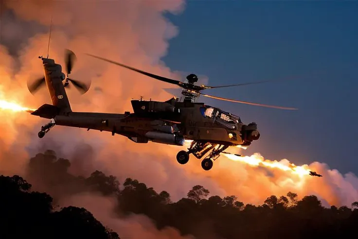 analog gloomy aerial photo of an (Apache helicopter, <lora:ap4ch3:1>), ((nighttime)), (flying over Vietnam jungle (on fire) at night), (explosions on the ground), barricades, (tracer gunfire), High Detail, Sharp focus, (photorealism), realistic, best quality, 8k, award winning, dramatic lighting, epic, cinematic, masterpiece, rim light, (action movie), war,  depth of field, dutch angle,