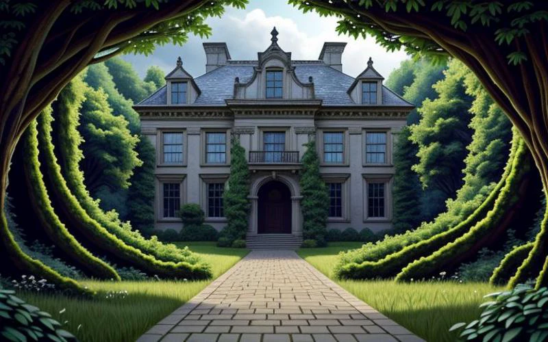 extremely detailed, incredibly absurdres, dramatic, dynamic shot, XD-Scene,
an overgrown country estate,