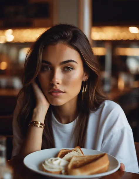 cinematic photo an exquisite portrait photograph, 85mm medium format photo outline of ((ohwx woman)) into toast art <lora:madison_beer_lora_128:1> . 35mm photograph, film, bokeh, professional, 4k, highly detailed