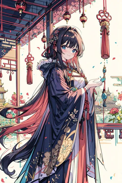 (masterpiece),(ultra-detailed),(best quality),high saturation, colorful, (absurdres),  (blue eyes),
1 girl, standing amidst the backdrop of a traditional Chinese architectural setting, surrounded by ornate structures and intricate designs. She is dressed in a mesmerizing hanfu ensemble, featuring multiple flowing layers that cascade gracefully around her. The vibrant colors of her dress, adorned with delicate floral patterns, pay homage to the rich cultural heritage of China. Over her shoulders, she wears a flowing cloak, crafted from a lightweight and sheer fabric that adds an ethereal touch to her appearance. The cloak drapes elegantly, enhancing the sense of elegance and regality that emanates from her presence. Her hair is meticulously styled, adorned with exquisite hairpins or accessories that complement the overall ensemble, radiant glow, smile, (blush:1.2), cowboy shot, (looking at viewer), (straight on:1.3),
 <lora:fairy tale girl_20230711162639:0.5>,<lora:Silicon-landscape-isolation:1>, <lora:add_detail:0.3>,