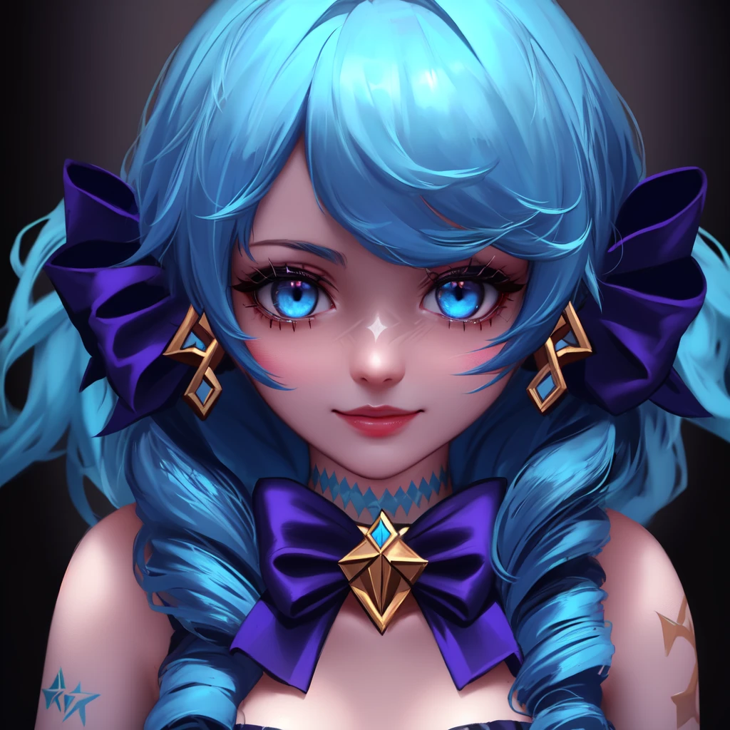 (face focus), (1girl), detailed, (gwen), red lips, smile(teeth), (glowing eyes, shiny eyes), bangs, floating hair, long hair,
close-up, small details, ultra detailed, masterpiece, perfect anatomy, bright,