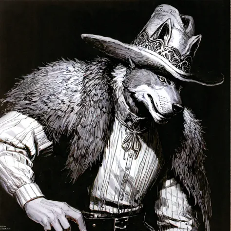 by bernie wrightson, a werewolf, sombrero, poncho