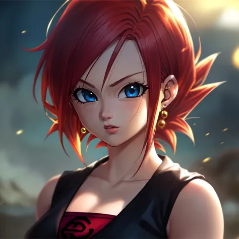 1girl, red hair, blue eyes, (Dragon Ball Z \(style\):1.2),(masterpiece:1.2), (best quality:1.2), Amazing, highly detailed, beautiful, finely detail, Depth of field, extremely detailed CG unity 8k wallpaper,