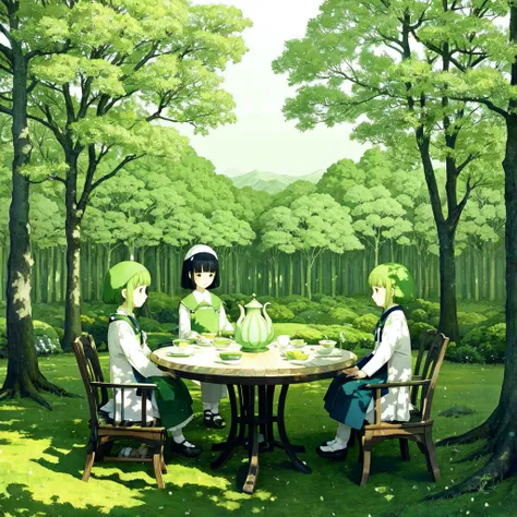 girl having a tea party in the forest, by chiho aoshima