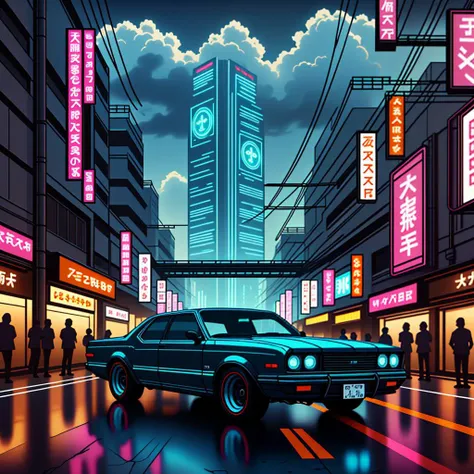 <lora:CyberpunkWorld:1>RAW Photo of CyberpunkWorld a vintage Chevrolet Impala parked in front of a retro diner, cyberpunk, (Masterpiece:1.3) (best quality:1.2) (high quality:1.1)