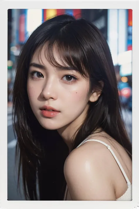 best quality, masterpiece, ultra high res, (photorealistic:1.3), 8K, raw photo, real life skin texture, ((((film grain)))), ((((Polaroid style)))), looking at the viewer, <lora:InstantPhotoX3:0.3>, (masterpiece, best quality, hires, high resolution:1.2), (extremely detailed, intricate details, highres), (headshot:1.2) portrait on a (tokyo street background:1.2), (headshot:1.2), (face focus:1.1), (soft focus:1.2), low lighting, (out of focus:1.2), bokeh, f1.4, 40mm, photorealistic, raw, 8k, textured skin, intricate details, 1girl, black brown hair, perma straight hair style, <lora:mix4:0.12>, <lora:TaiwanDoll:0.09>