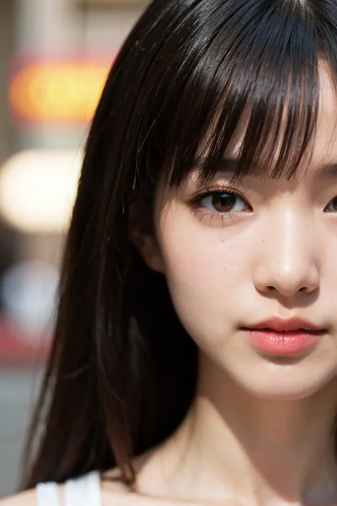 (masterpiece, best quality, hires, high resolution:1.2), (extremely detailed, intricate details, highres), (headshot:1.2) portrait on a (Tokyo Street background:1.2), (headshot:1.2), (face focus:1.1), (soft focus:1.2), low lighting, (out of focus:1.2), bokeh, f1.4, 40mm, photorealistic, raw, 8k, textured skin, skin pores, intricate details, 1girl,   <lora:zyd232sChineseGirl_v16:0.08>,  <lora:cuteGirlMix4_v10:0.08>, ultra sharp image, black brown hair, <lora:FilmVelvia3:0.4>, perma straight hairstyle,