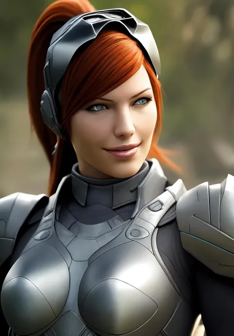 <lora:Sarah_Kerriganv2:0.8>, Sarah_Kerrigan, 1girl, solo, smirk, realistic, headgear, armor,