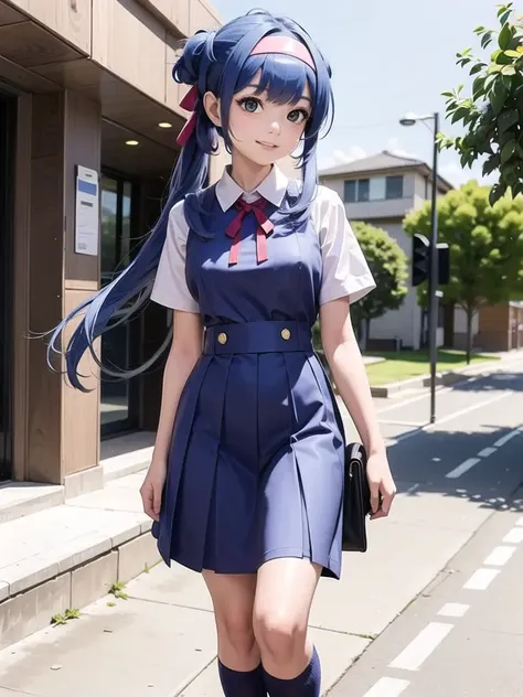 1girl, solo,(best quality),(masterpiece:1.1), school uniform, full body, looking_at_viewer, dynamic angle, neck_ribbon, cute, clear facial skin,