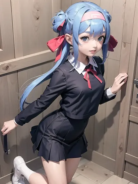 1girl, solo,(best quality),(masterpiece:1.1), school uniform, full body, looking_at_viewer, dynamic angle, neck_ribbon, cute, clear facial skin,