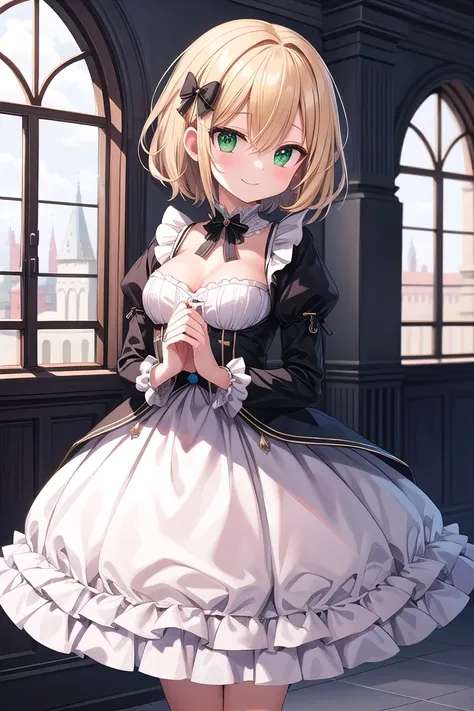 insanely detailed, absurdres, ultra-highres, ultra-detailed, best quality,
1girl, solo, nice hands, perfect hands,
BREAK
princess, princess dress with many frills, teara on hair,
happy smile, laugh, closed mouth,
standing, cute pose,
45 angle, cowboy shot,
BREAK
slender, kawaii, perfect symmetrical face, ultra cute girl, ultra cute face, ultra detailed eyes, ultra detailed hair, ultra cute, ultra beautiful,
BREAK
(fantasy world, in castle), depth of field,
medium large breasts,
BREAK
blonde hair, medium hair, messy hair, green eyes, hair between eyes