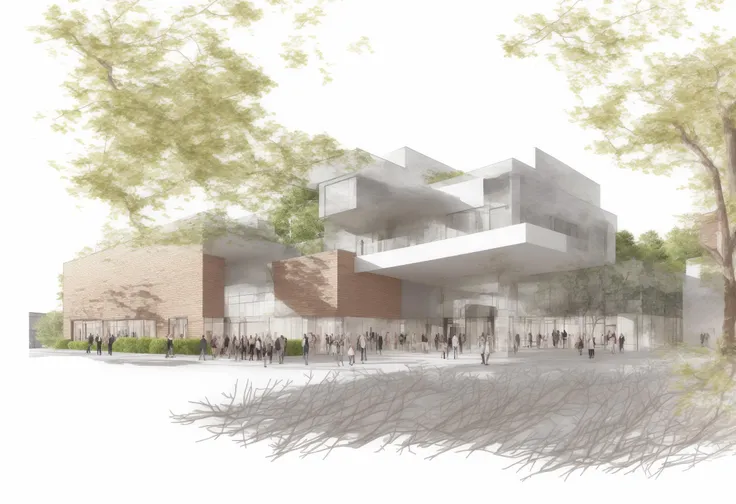 Modern shoppingmall,handsketch,Marker architectural illustration ,outside,shoppingmall facade, <lora:markerhandsketch-V1:0.9>,with glass and woods, <lora:Moxin_10:0>,blank sky, white background, clear sky,