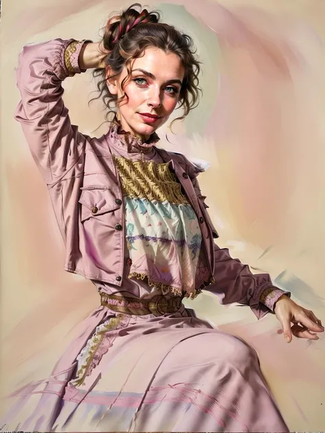 smile, arched eyebrow, closeup from front, (looking at viewer:1.3), facing forward, StacyHiggins, round face, bright teetth, wearing a dress, big breasts, small waist, detailed face, hair in bun, bright eyes, <lora:1900_dress_v2:1>, tight sleeves, closed jacket <lora:age_slider_v20:1.25> <lora:ClothingAdjuster3:0.35>