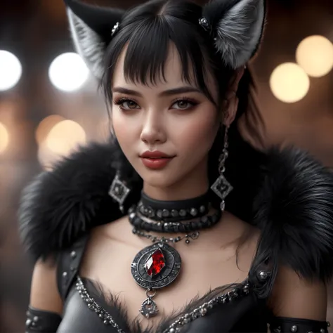 (Highest Quality, 4k, masterpiece, Amazing Details:1.1), wearing wear out gothic clothes, Shallow Depth of Field, E671, lens 50mm f/2.0, ((furry_wolf_female anthro)), pircings, studded bracelet, (photorealistic) (RAW Photo)), angry, evil smile, ((gothic_circus)), detailed, realistic, 8k uhd, high quality