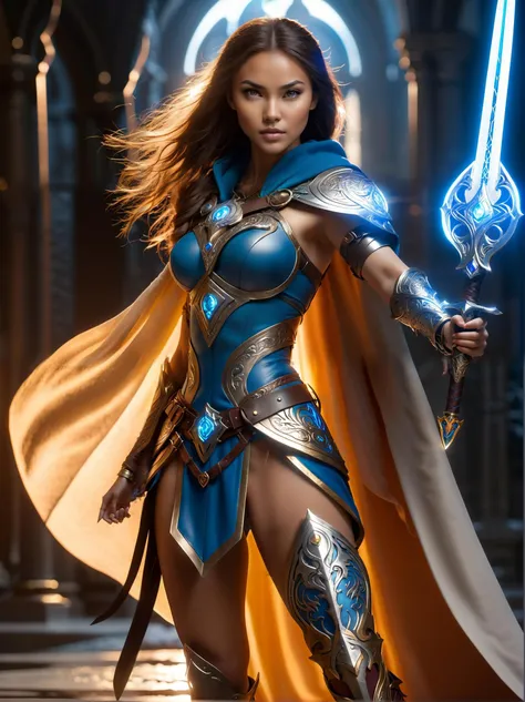 professional 3d model (Film Photography:1.3), young_mage_wolf_woman, anthro, beautiful, battle mage, sword, cape, glowing runes, masterpiece, best quality, Nikon Z9, 50mm . octane render, highly detailed, volumetric, dramatic lighting