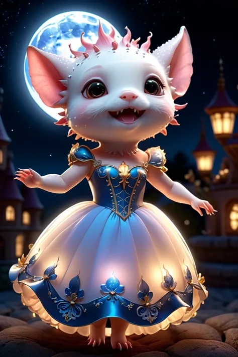 Adorable 3D Character of Renaissance style, (cute anthropomorphic axolotl dancing in the moonlight under the bright night sky), luxurious sexy ball dress, ultra-realistic, exquisitely detailed shot by Marat Safin, atmospheric by Brian Oldham, life-changing pose, sharp focus, epic, rutkowski, hdr, intricate details, hyperdetailed, cinematic, rim light, <lora:xl_more_art-full_v1:0.75> <lora:add-detail-xl:0.45>, 3D render, adorable character, 3D art
