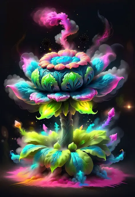 a glowing magical alien flower in the style of chalk dust, 8k, releasing neon glowing spores, mystical atmosphere , digital art, high quality, highly detailed,DarkFantasy